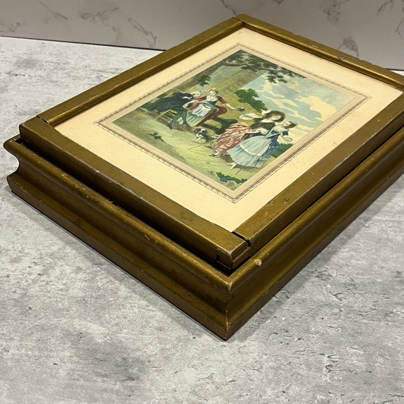 Vintage Vanity Box With Mirror and Print of a French 18th-Century Pastoral Scene - Picture 6 of 16